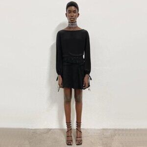 NWT Zara black textured sequin & semi-sheer frayed mini skirt, M